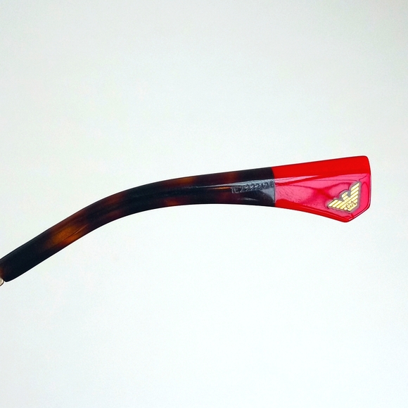Emporio Armani Tortoise Shell Brown Trim Eye Glass Cat Frames Brass & Red Tips - Picture 10 of 16